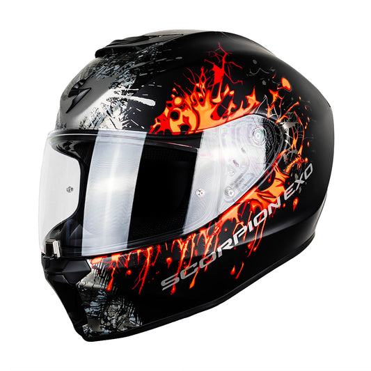 CASCO SCORPION EXO-391 WOLF MATT BLACK - SILVER - RED SKU: 139-516-24-0#