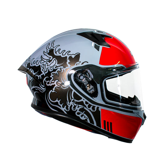 CASCO HRO 523DV HOKUSAI | GRIS/ROJO VISOR TRAN | SKU: HRO-523-HOKUSAIRJ-#