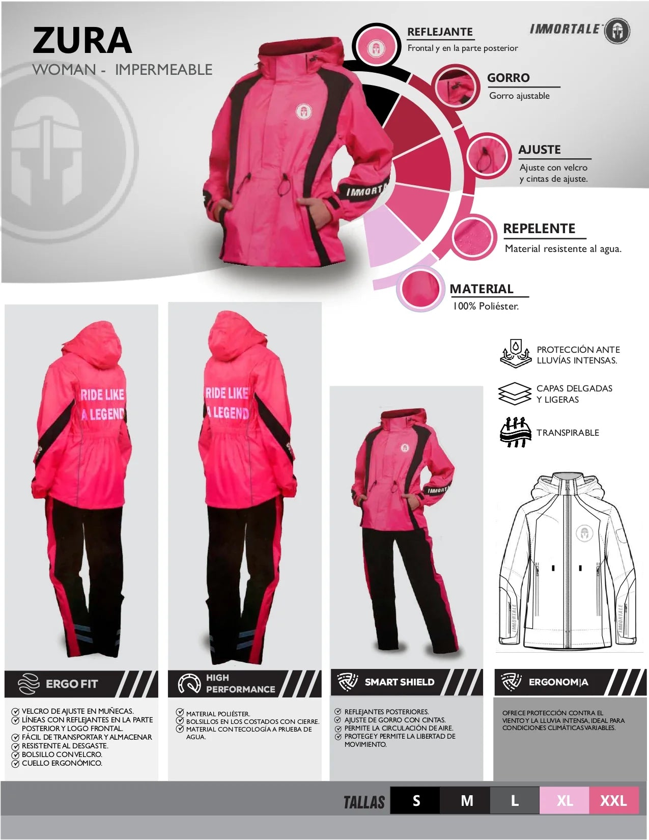 IMPERMEABLE IMMORTALE ZURA MUJER ROSA | SKU: IMZURPK-#