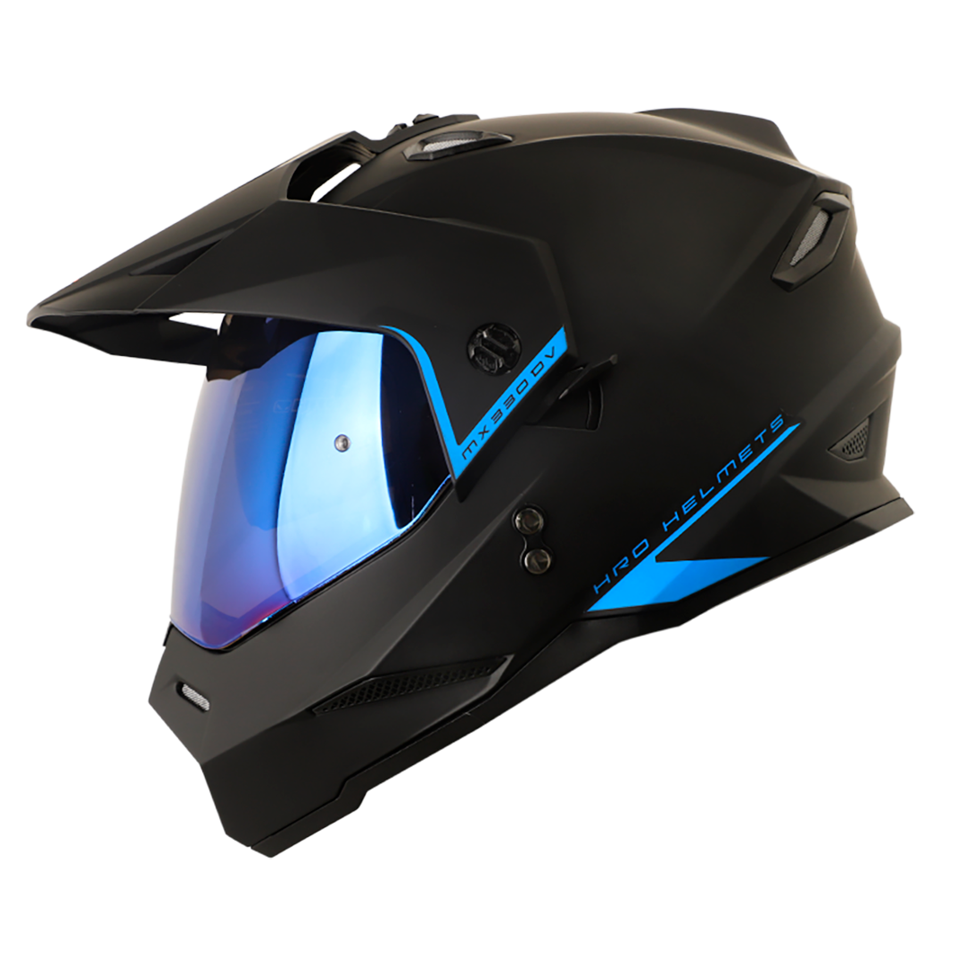 CASCO HRO MX330 SOLIDO NEGRO VISOR AZUL IRIDIUM SKU: HROMX330SONGAZ-#