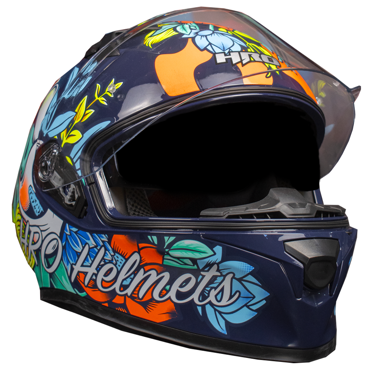 CASCO HRO 523DV FLOWERIST | AZUL/AMARILLO VISOR TR | SKU: HRO-523-FLOWERAZ-#
