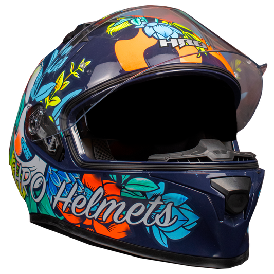 CASCO HRO 523DV FLOWERIST | AZUL/AMARILLO VISOR TR | SKU: HRO-523-FLOWERAZ-#