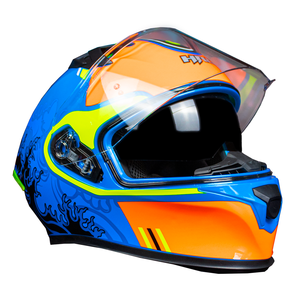 CASCO HRO 523DV HOKUSAI | AZUL/NARANJA VISOR TR | SKU: HRO-523-HOKUSAIAZ-#