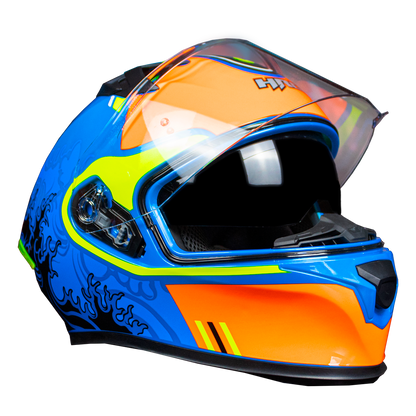 CASCO HRO 523DV HOKUSAI | AZUL/NARANJA VISOR TR | SKU: HRO-523-HOKUSAIAZ-#