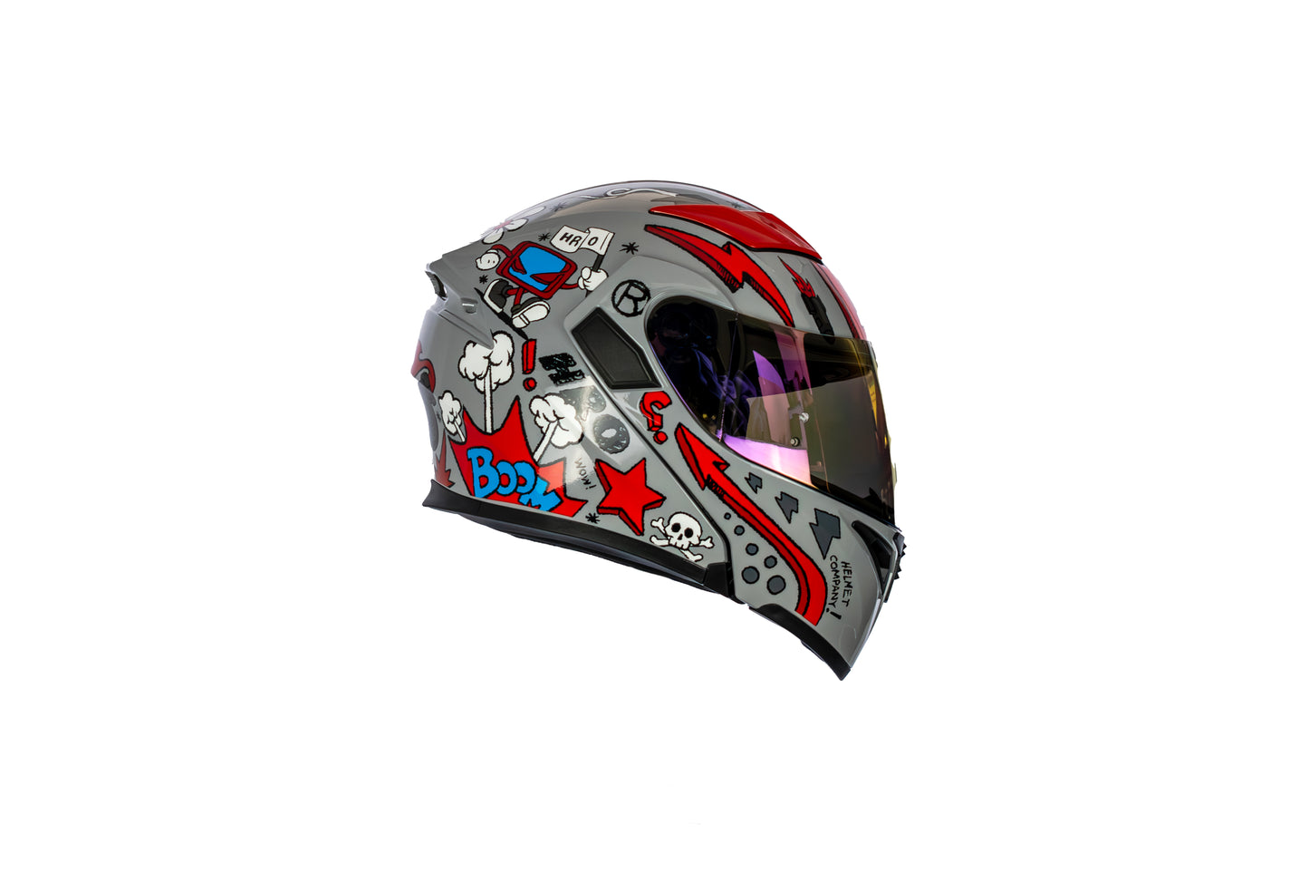 CASCO HRO-3400DV EVO DOOLE DOODLE GRIS/ROJO BRILLO VISOR IRIDIUM ROJO | SKU: H3400EVDOGR-#