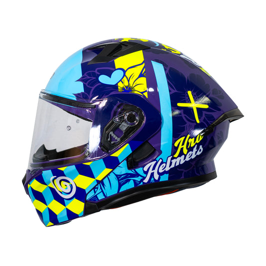 CASCO HRO 3420DV HYBRIR | PÚRPURA/AZUL VISOR TRAN | SKU: HRO-3420-HYBRIRPU-#