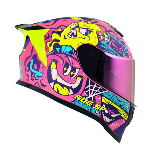 CASCO 506 SP MISTERY FUCSIA/AZUL, VISOR MORADO, ALERÓN AMARILLO SKU:HRO506MISFUAZMA-#