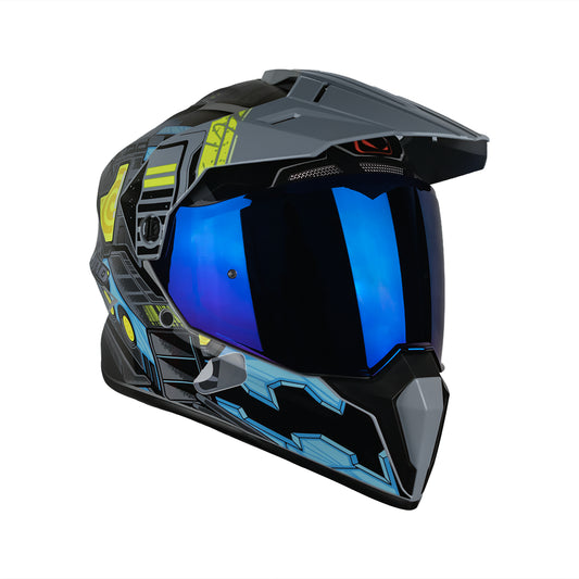 CASCO MX340 DV CYBOK GRIS /AZUL BRILLO VISOR AZUL SKU: HMX340CYBGRAZ-#