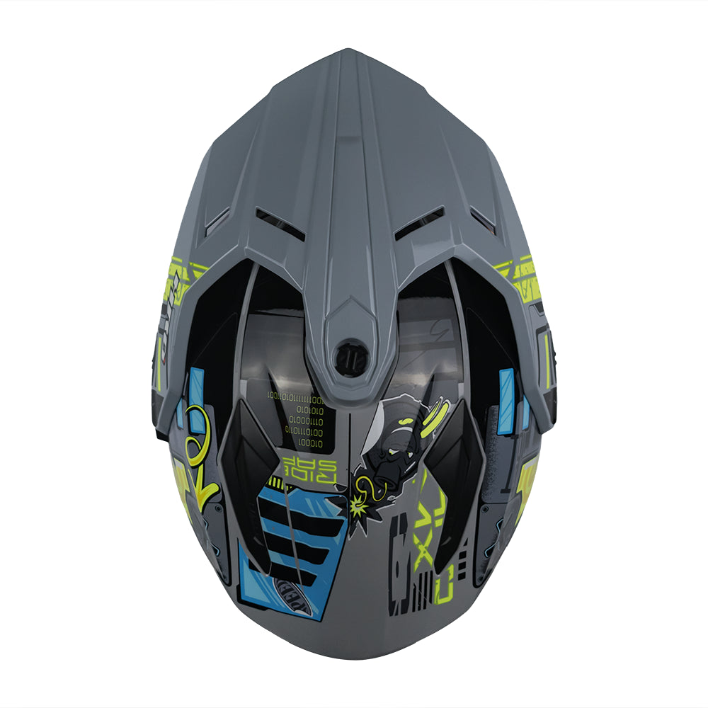 CASCO MX340 DV CYBOK GRIS /AZUL BRILLO VISOR AZUL SKU: HMX340CYBGRAZ-#