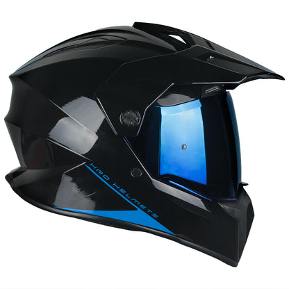CASCO MX340 DV SOLIDO NEGRO BRILLO VISOR AZUL IRIDIUM SKU:HMX340SOBNEAZ-#