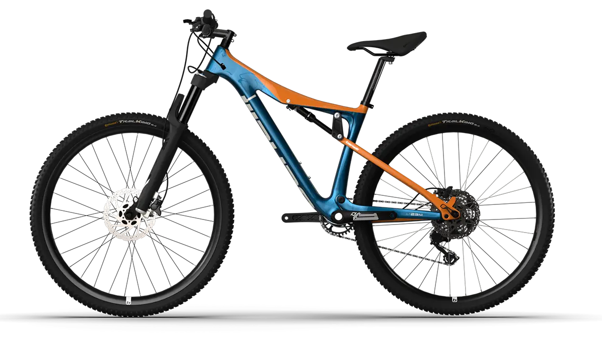 Bicicleta Benelli M23 3.0 PRO CARB 29 FS | BLUE ORANGE WHITE | SKU: BBM234PRCB29FORWHM