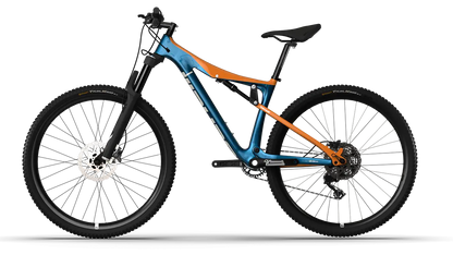 Bicicleta Benelli M23 3.0 PRO CARB 29 FS | BLUE ORANGE WHITE | SKU: BBM234PRCB29FORWHM