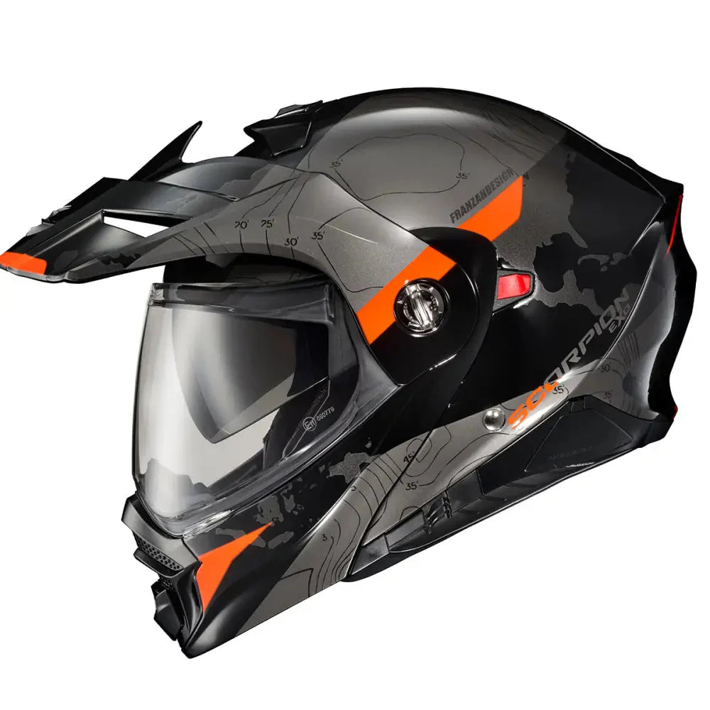 SCORPION EXO EXO-AT960 MODULAR HELMET TOPOGRAPHIC | BLACK/ORANG | SKU: 75-2217#