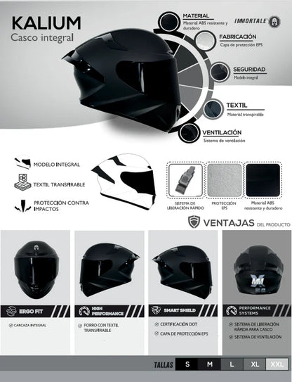 CASCO IMMORTALE KALIUM NEGRO MATE CON ALERON PLATA VISOR PLATA | SKU: IMKALINEPL-#